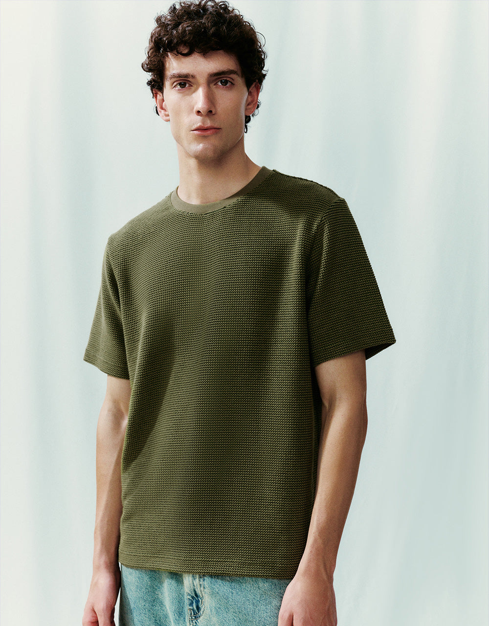 Textured Crew Neck Straight T-Shirt