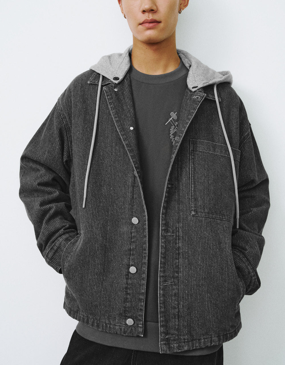 Press Button Loose Denim Jacket