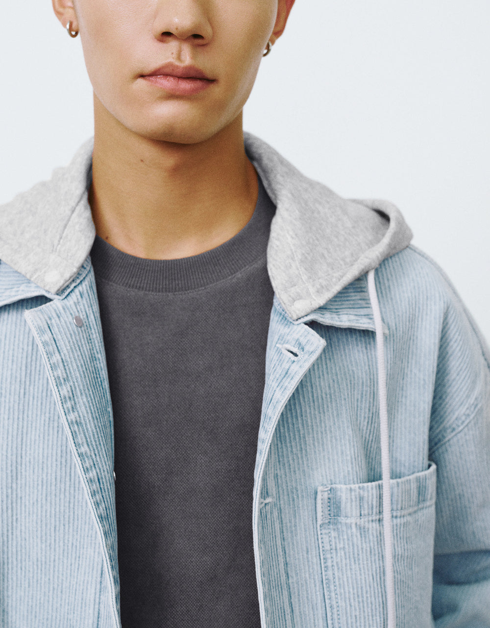 Button Up Hooded Denim Jacket