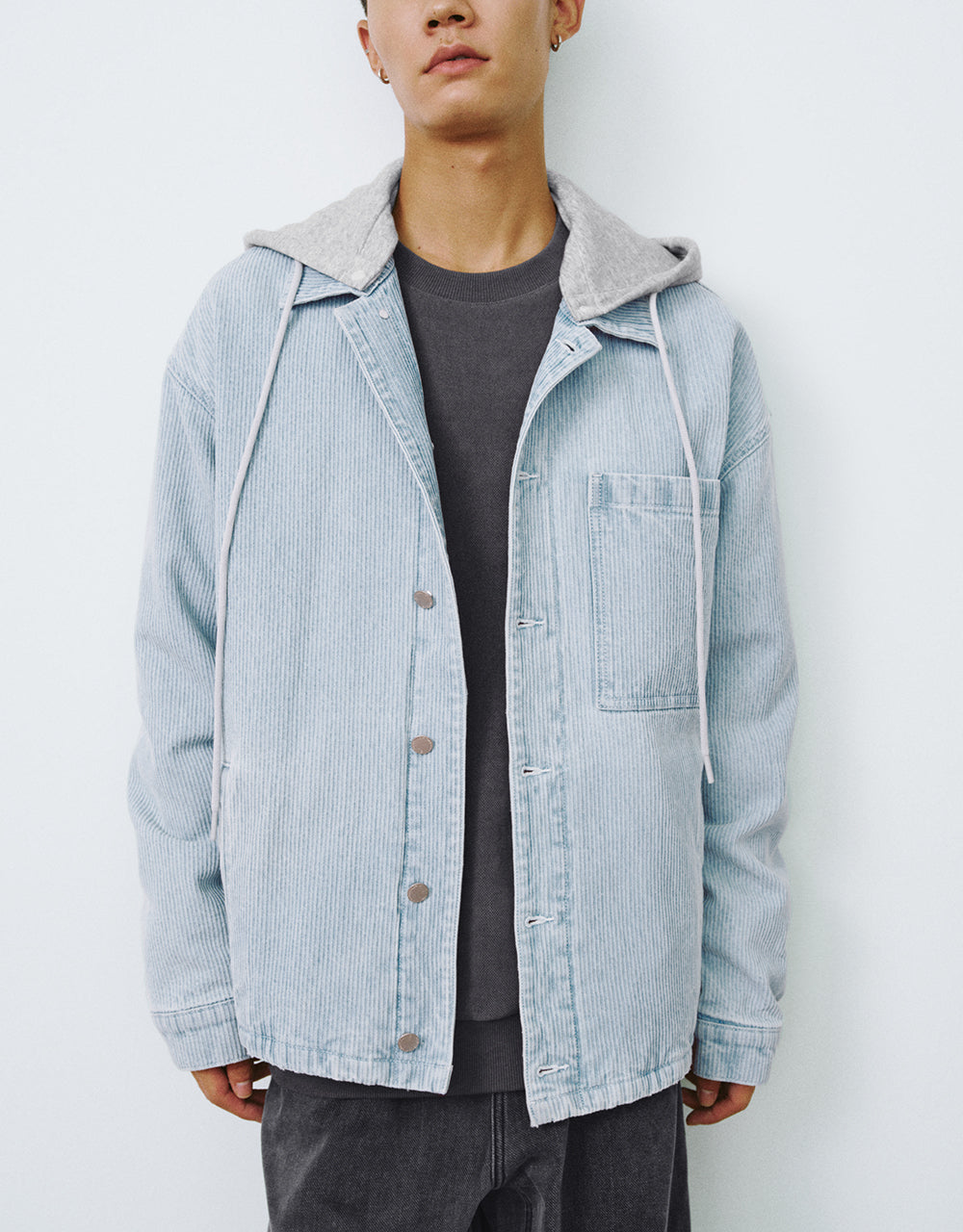 Button Up Hooded Denim Jacket