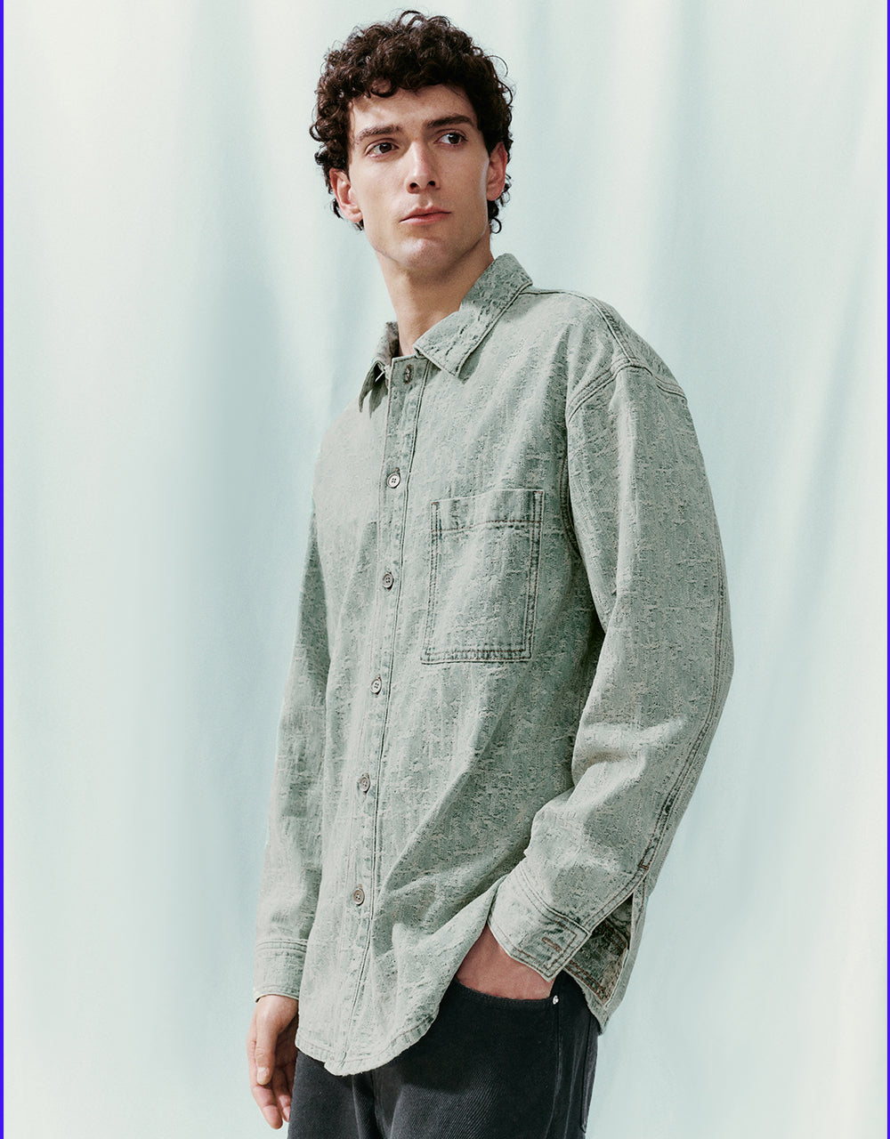 Button Up Straight Denim Shirt