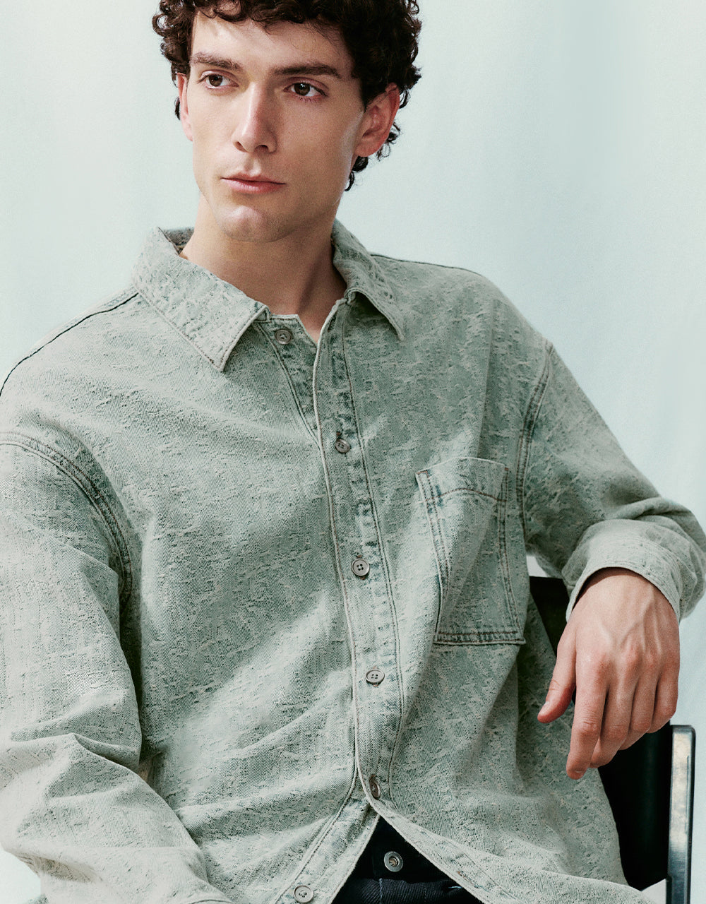 Button Up Straight Denim Shirt