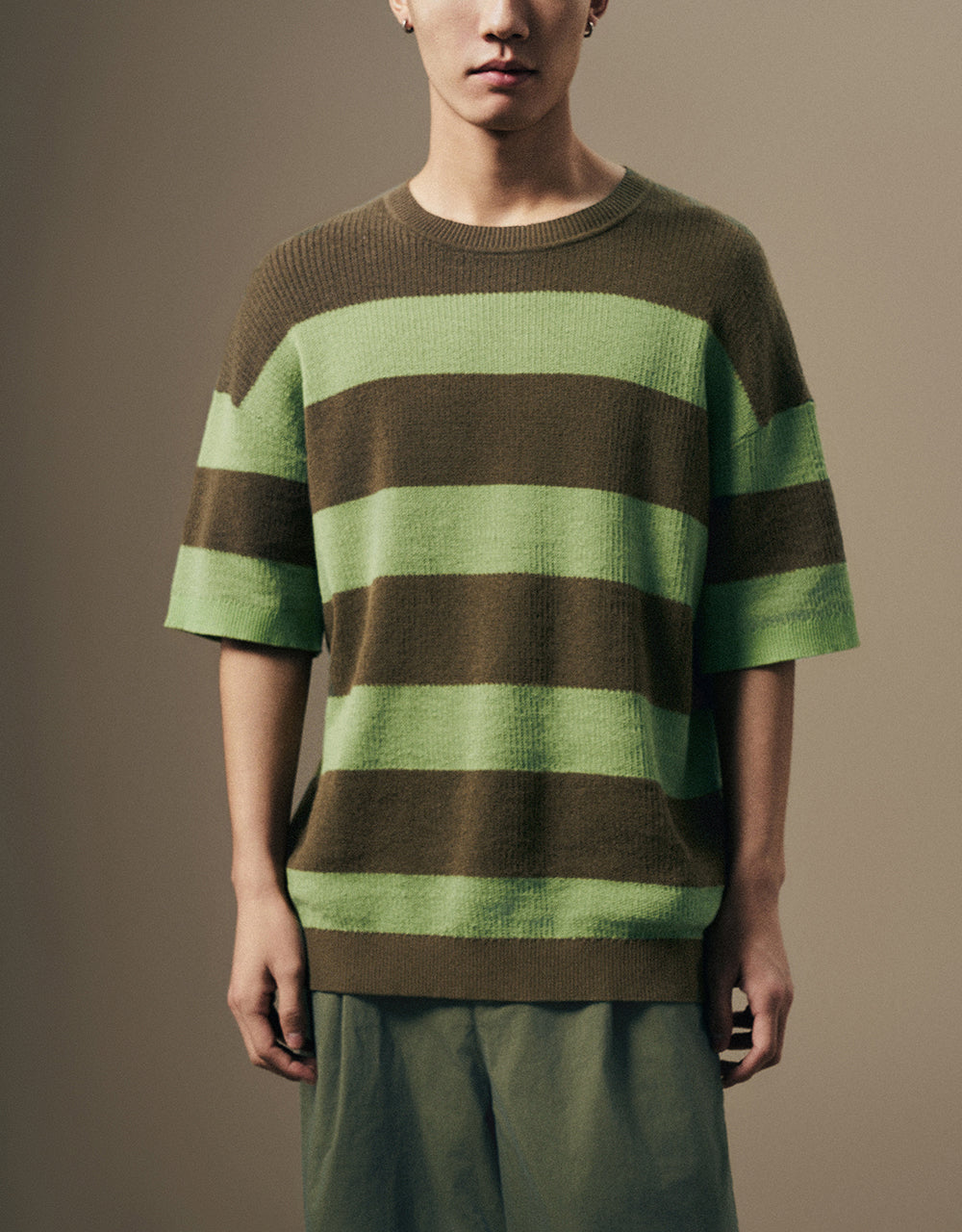 Striped Crew Neck Knitted T-Shirt