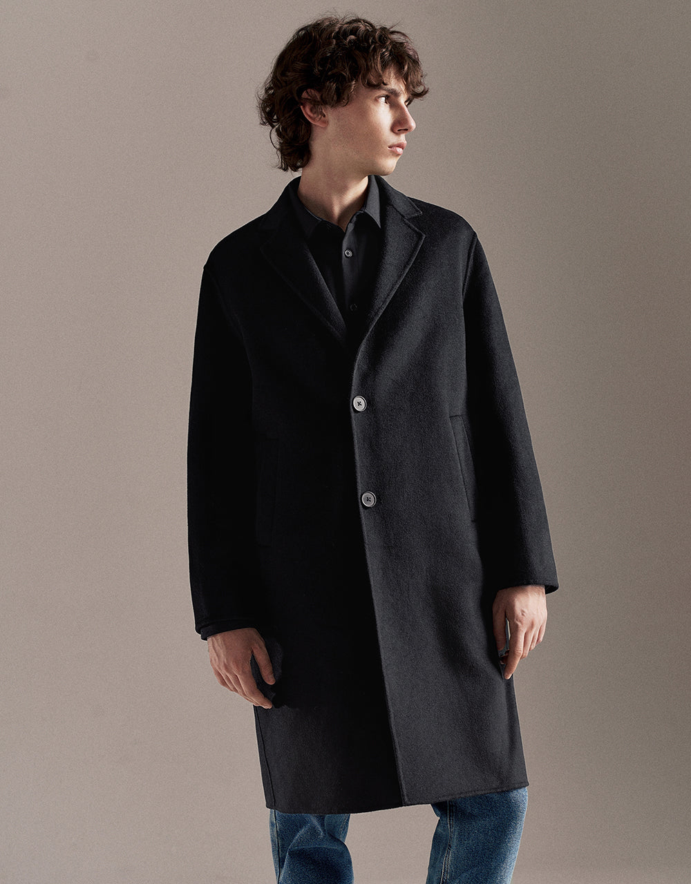 Notch Lapel Longline Woolen Coat