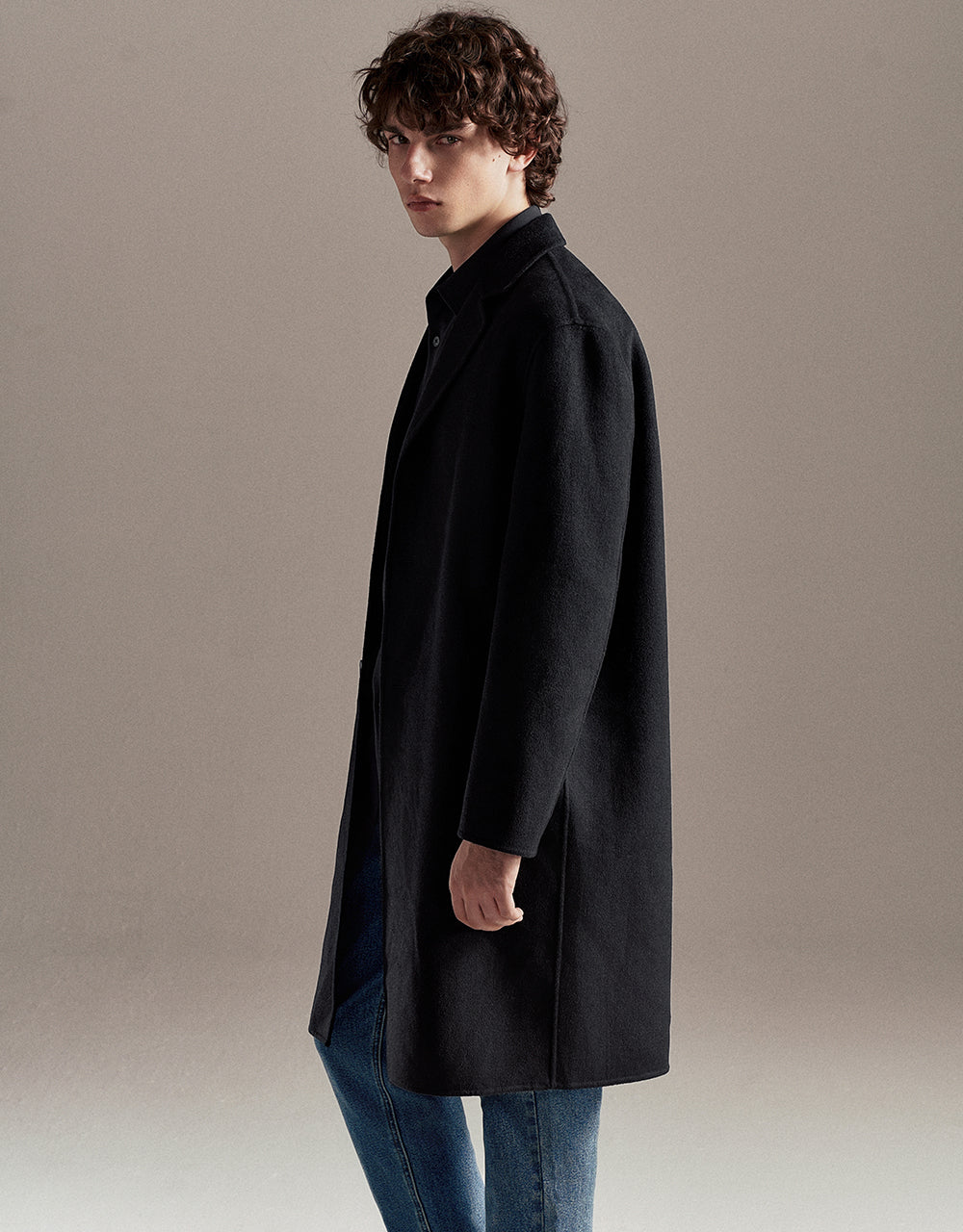 Notch Lapel Longline Woolen Coat