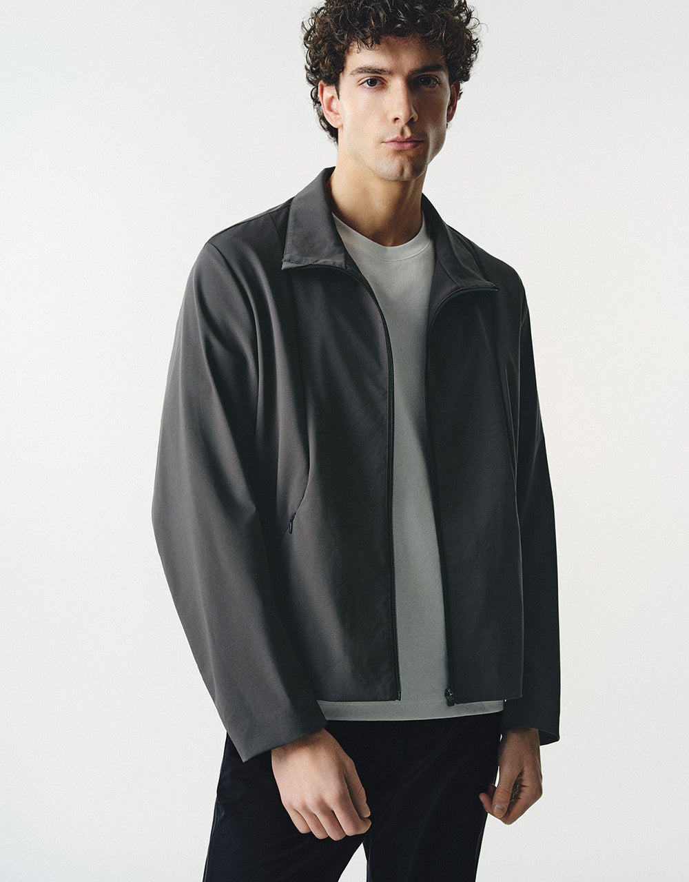 Zipper Front Stand Collar Jacket