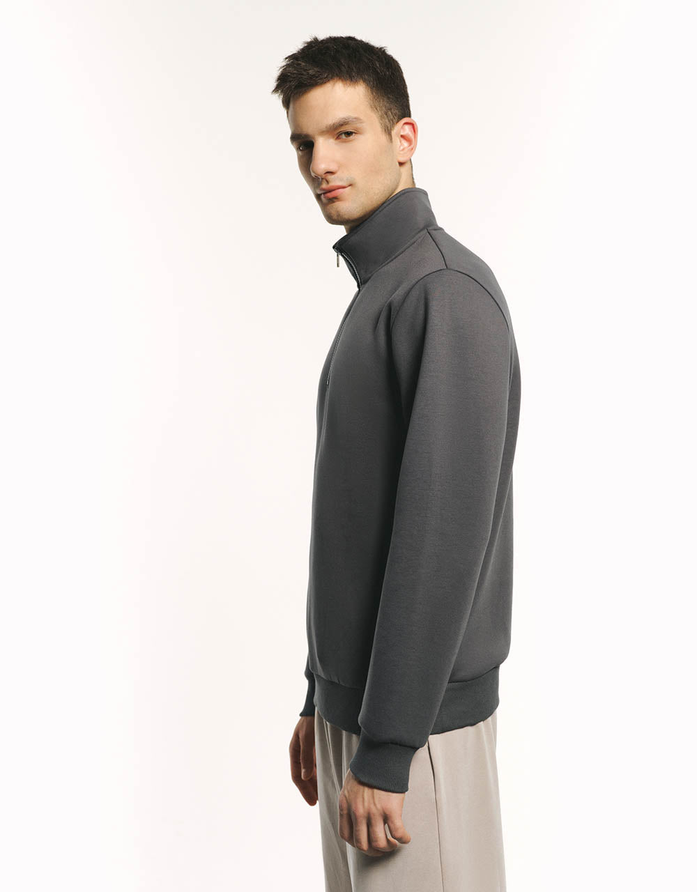 Zip Half Placket Stand Collar Sweatshirt