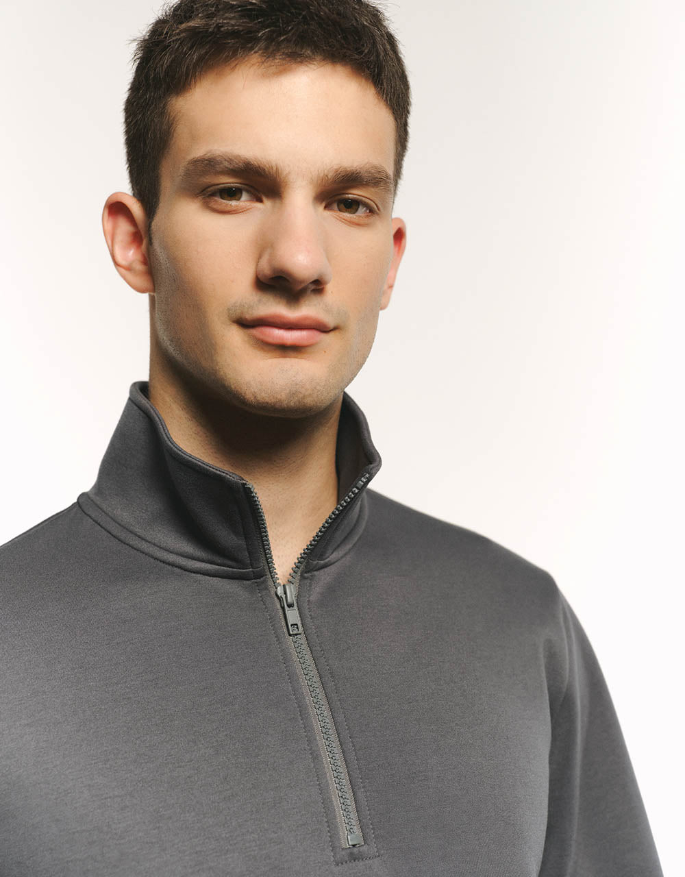 Zip Half Placket Stand Collar Sweatshirt