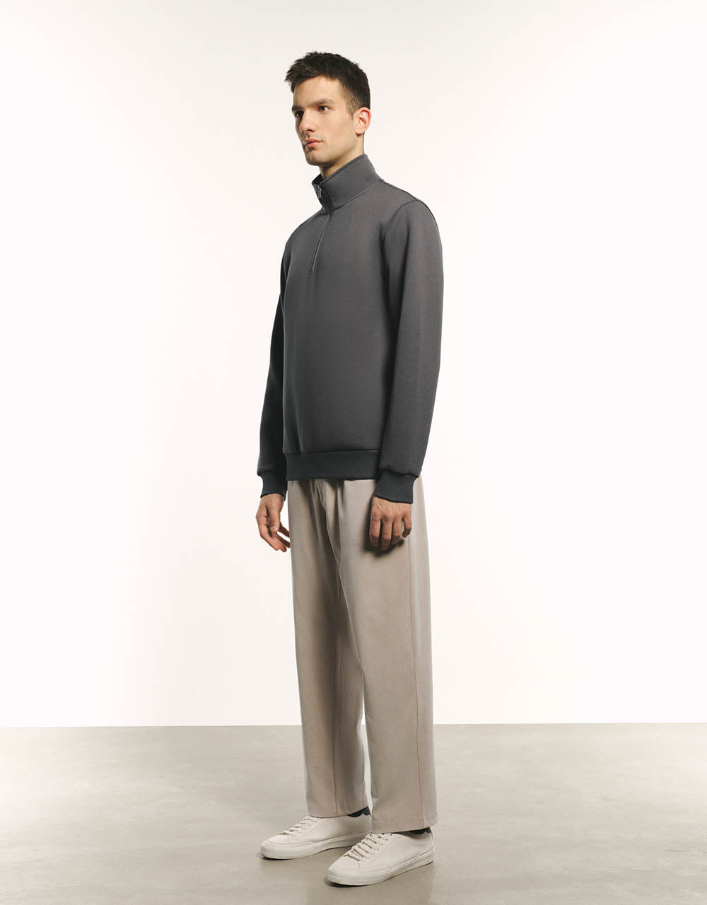 Zip Half Placket Stand Collar Sweatshirt