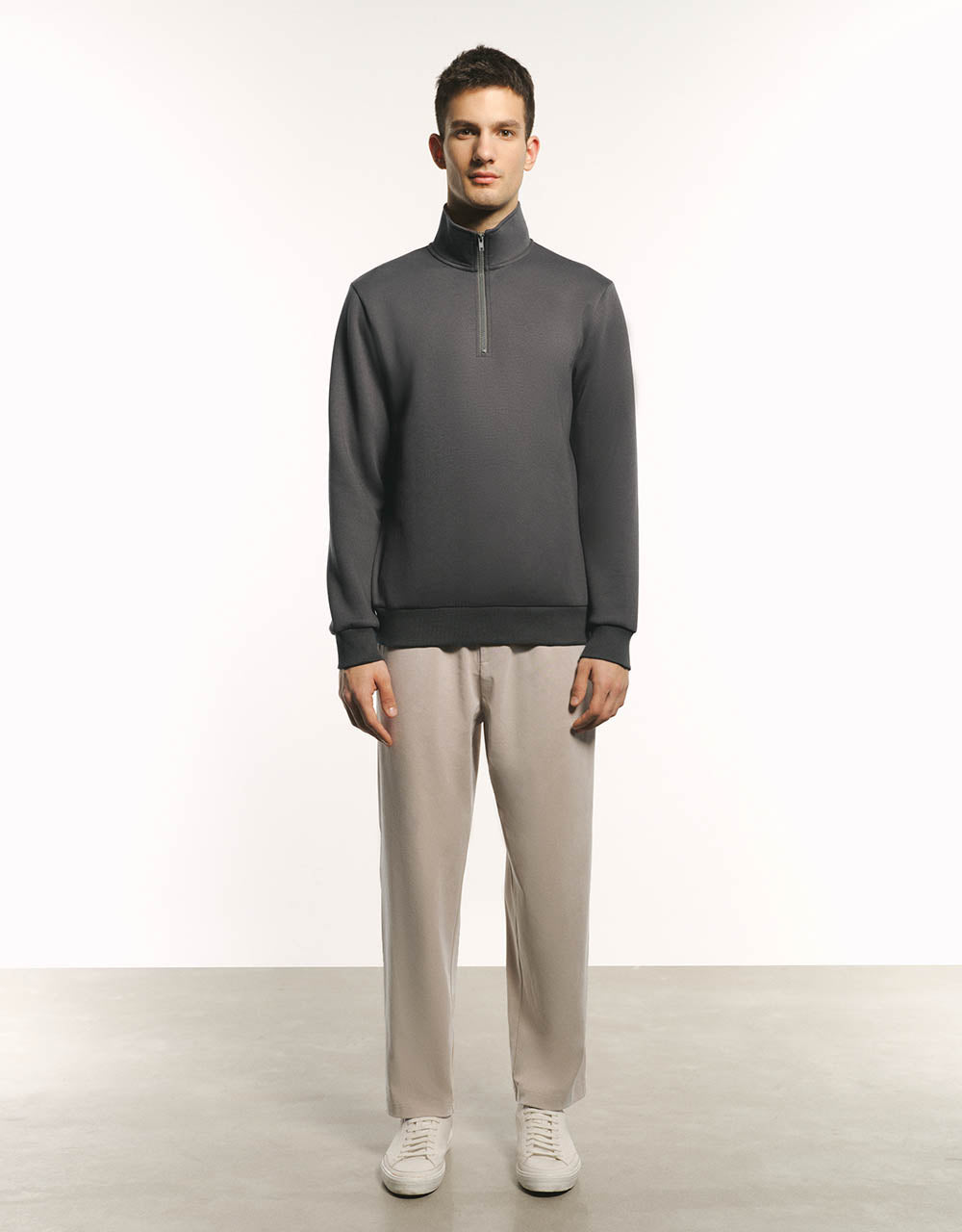 Zip Half Placket Stand Collar Sweatshirt