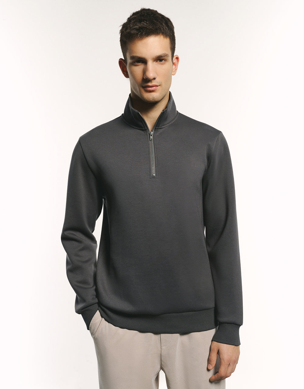 Zip Half Placket Stand Collar Sweatshirt