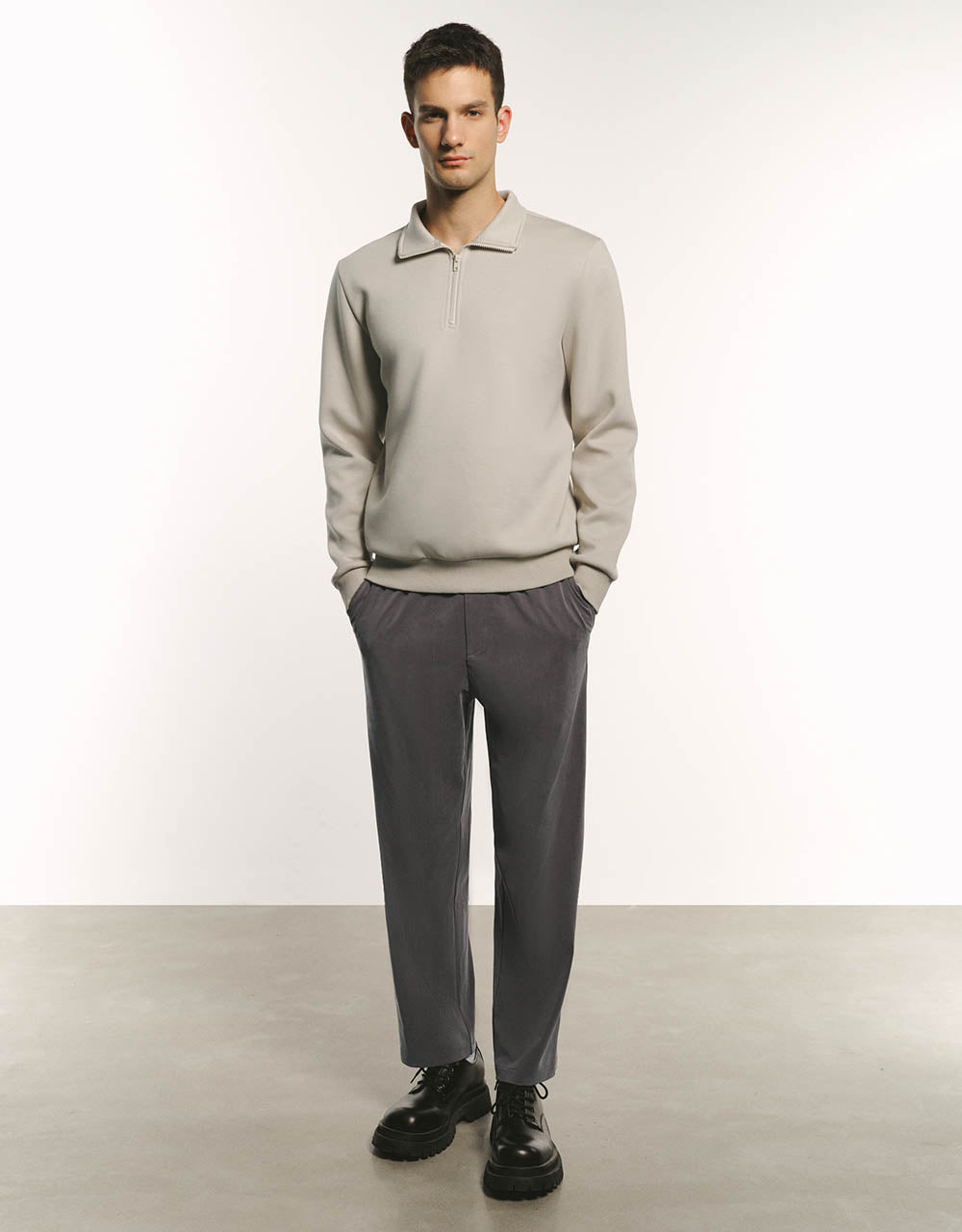 Zip Half Placket Stand Collar Sweatshirt