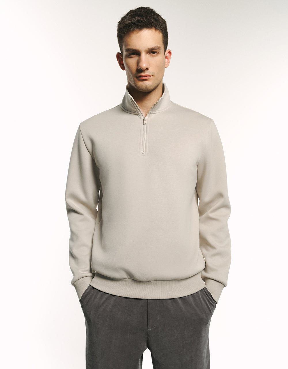 Zip Half Placket Stand Collar Sweatshirt