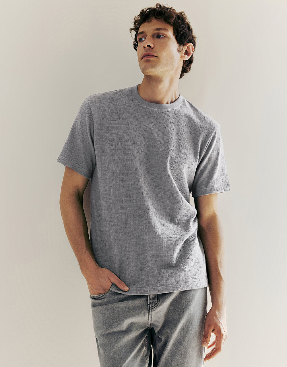 Textured Crew Neck Knitted T-Shirt