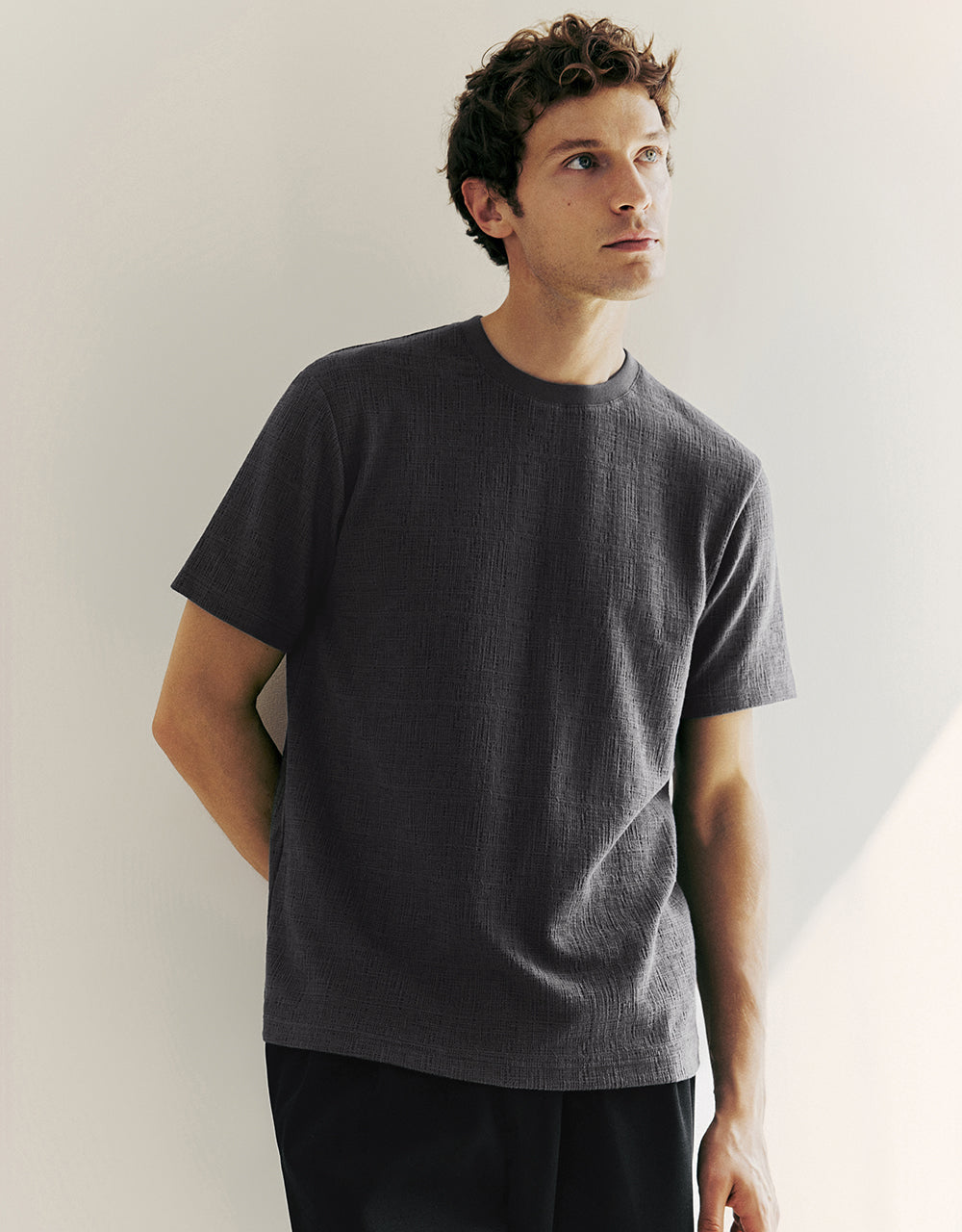 Textured Crew Neck Knitted T-Shirt