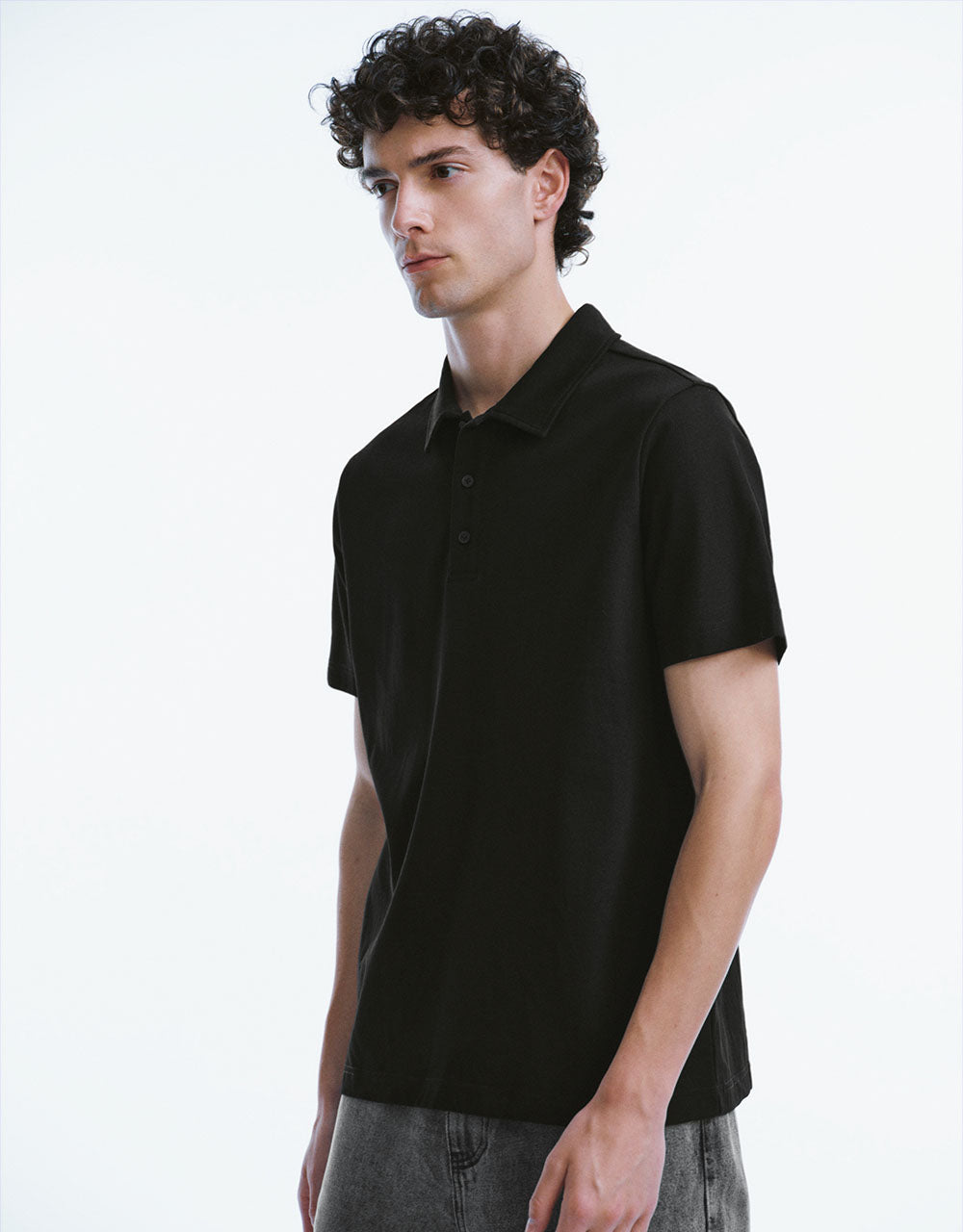 Button Half Placket Knitted A-Line T-Shirt