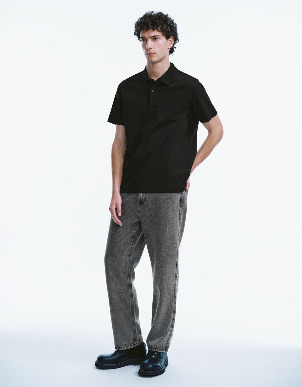 Button Half Placket Knitted A-Line T-Shirt