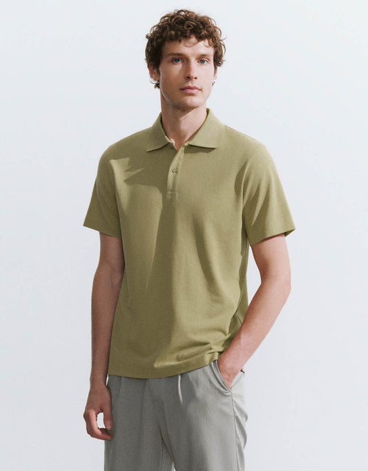 Button Half Placket Knitted Polo Shirt