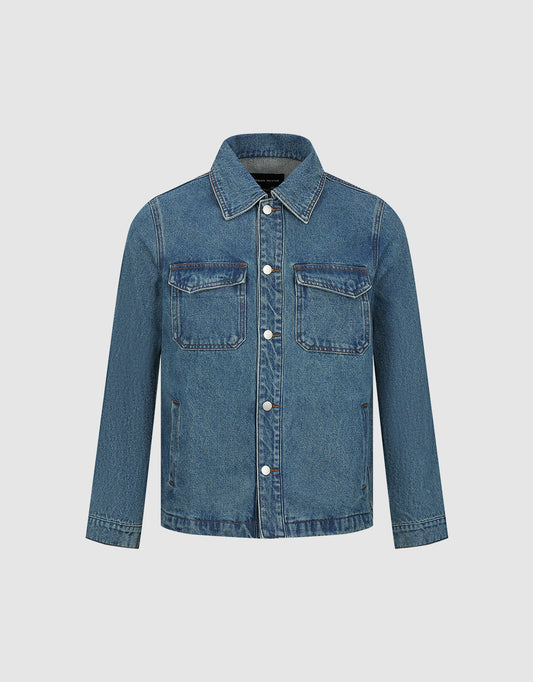 Button Up Straight Denim Jacket