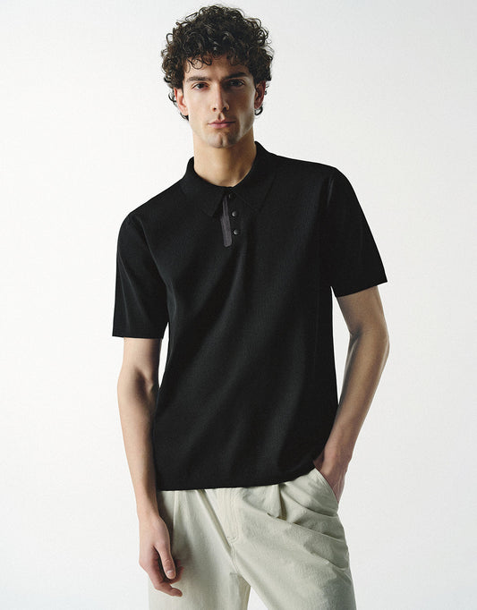 Button Half Placket Knitted T-Shirt