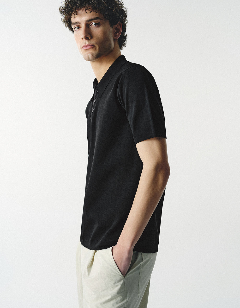 Button Half Placket Knitted T-Shirt