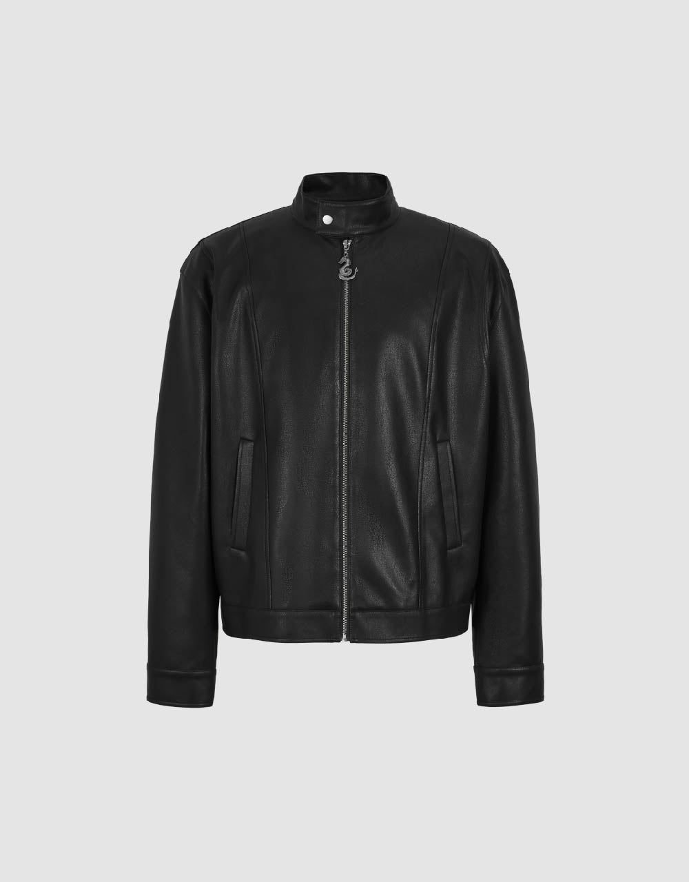 Zipper Front Vegan Leather Jacket