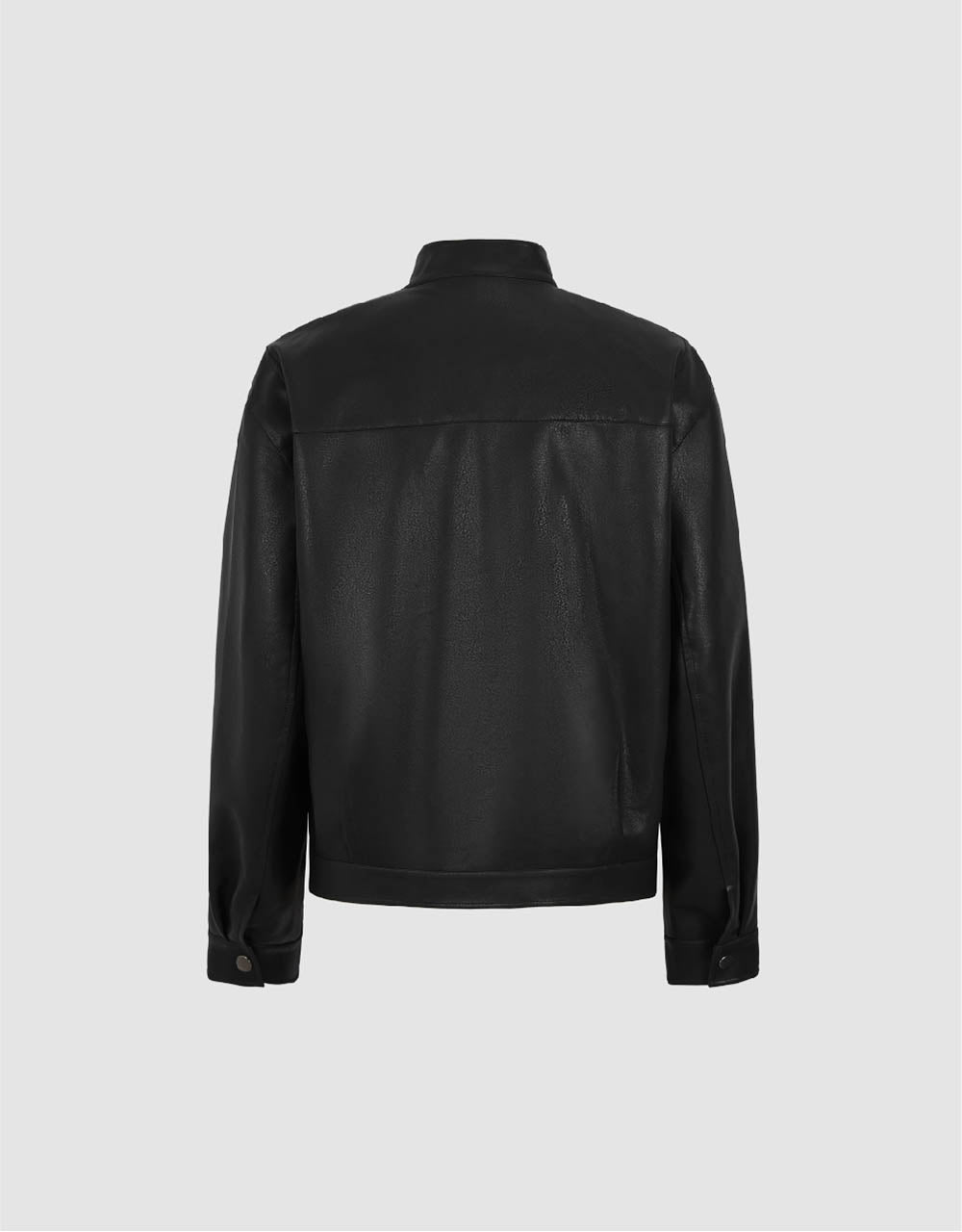 Zipper Front Vegan Leather Jacket