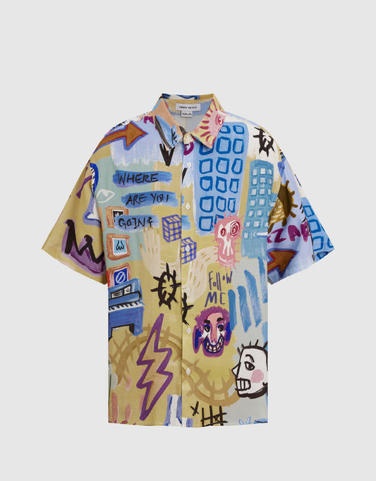 Graffiti Printed Loose Shirt