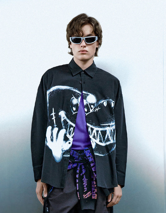 Cartoon Printed Oversized Shirt