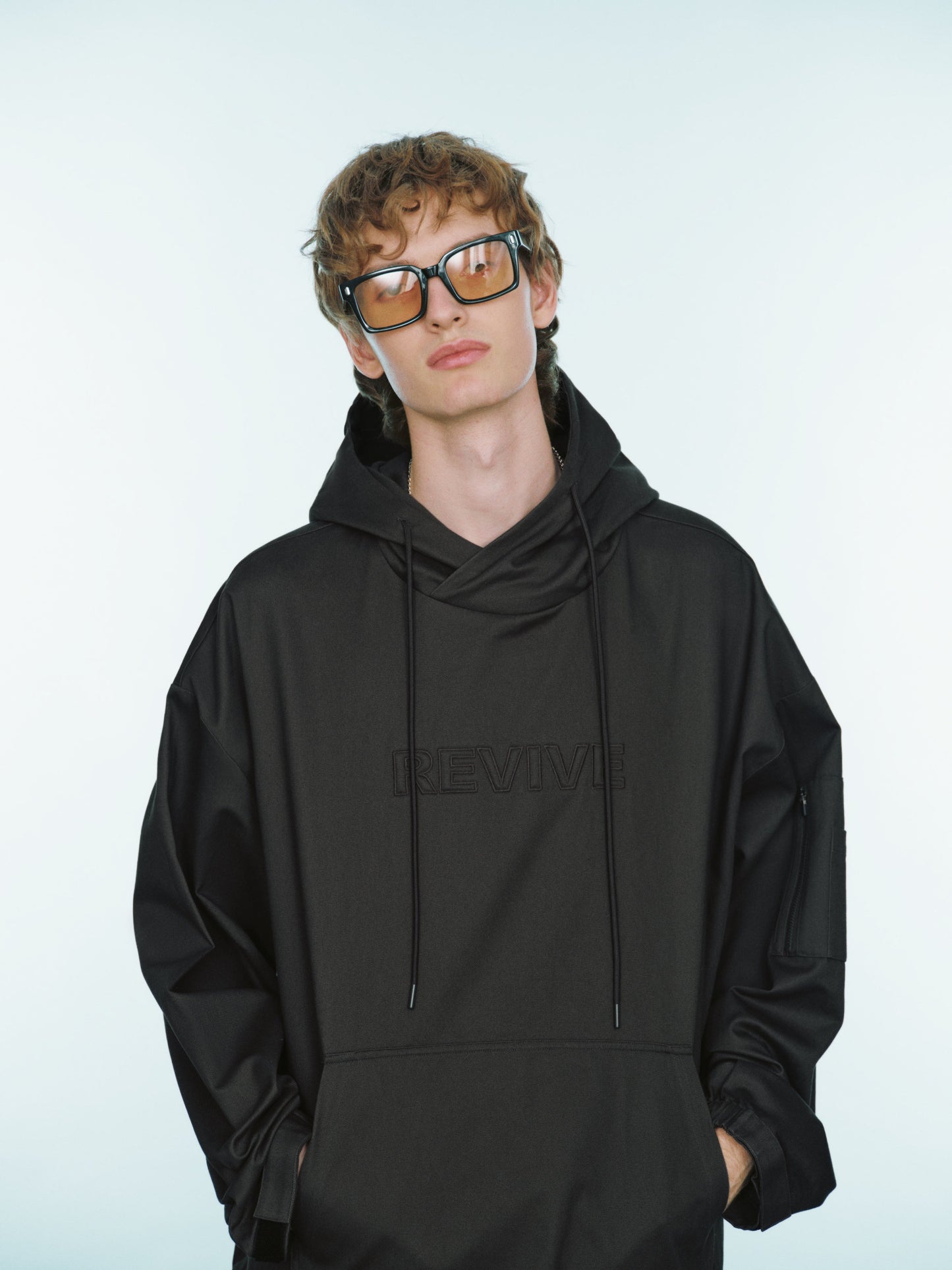 Letter Embossed Oversized Hooded Overhead Shirt
