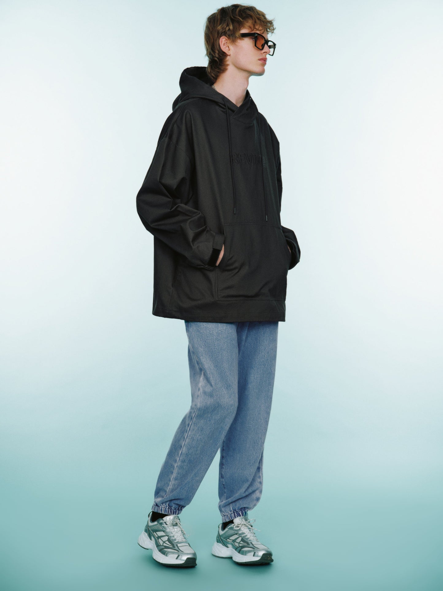 Letter Embossed Oversized Hooded Overhead Shirt