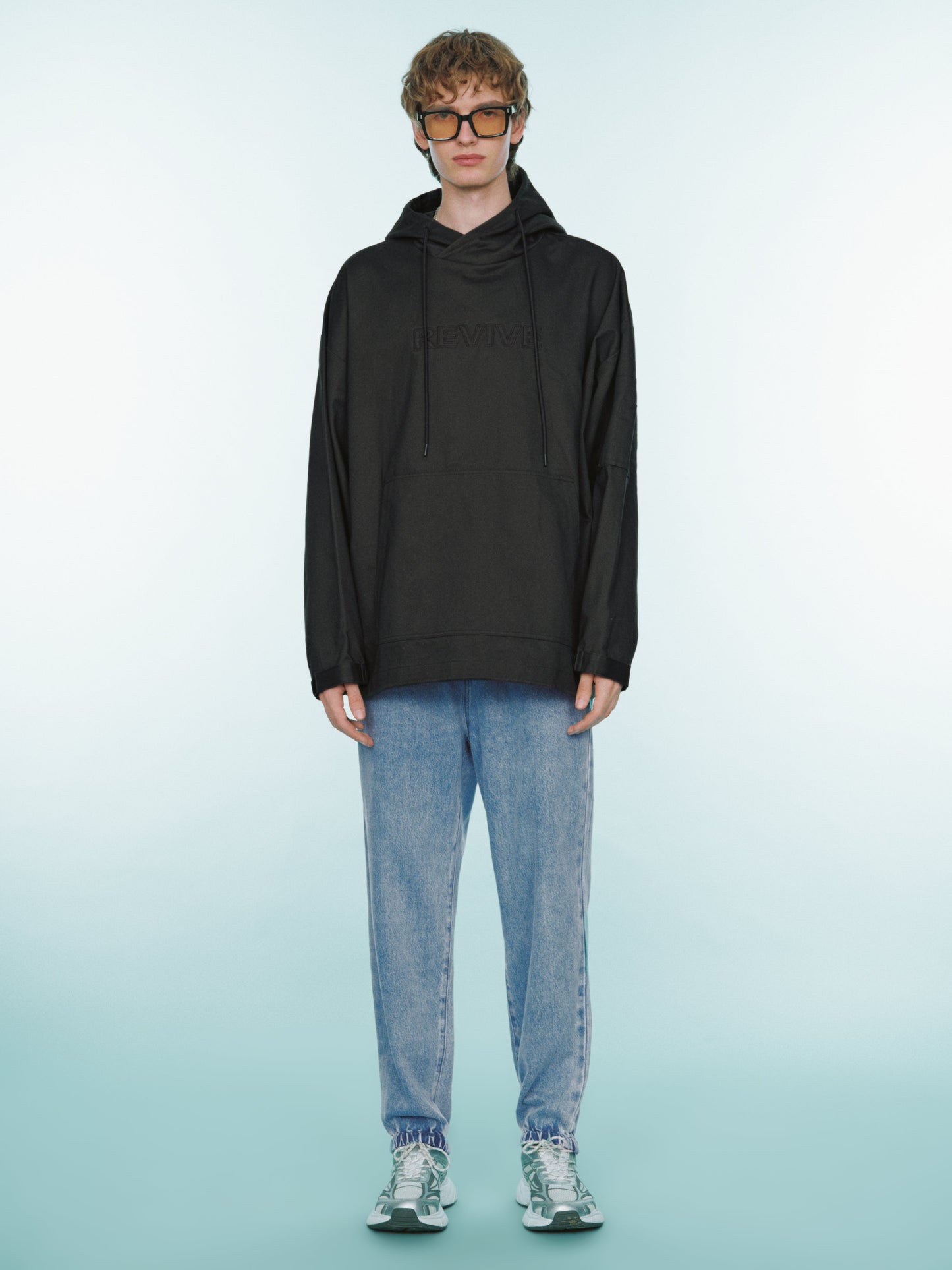 Letter Embossed Oversized Hooded Overhead Shirt