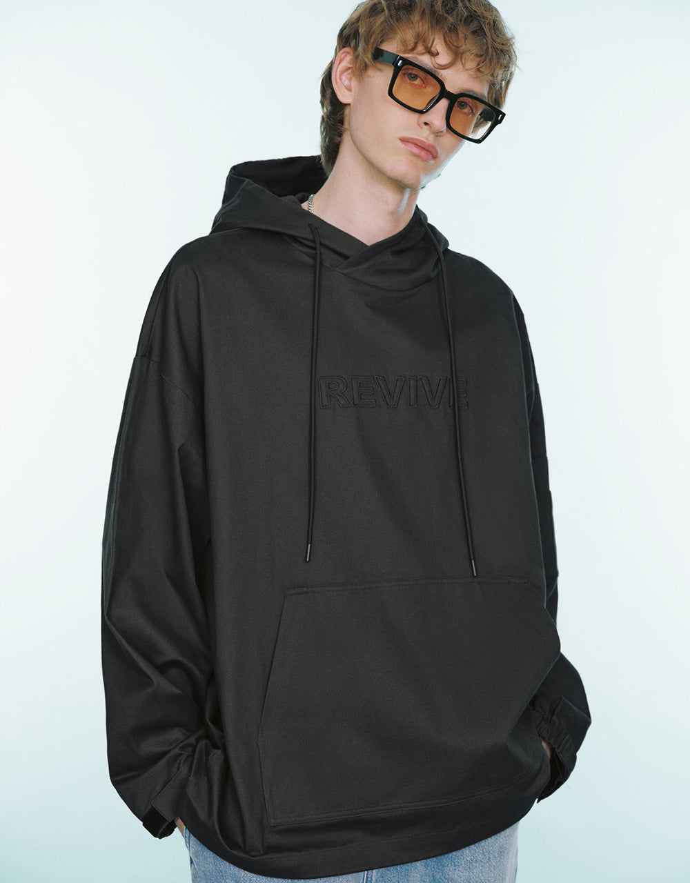 Letter Embossed Oversized Hooded Overhead Shirt