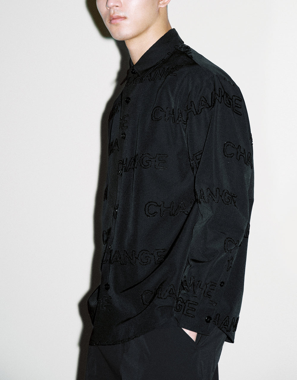 Letter Printed Button Up Oversized Shirt