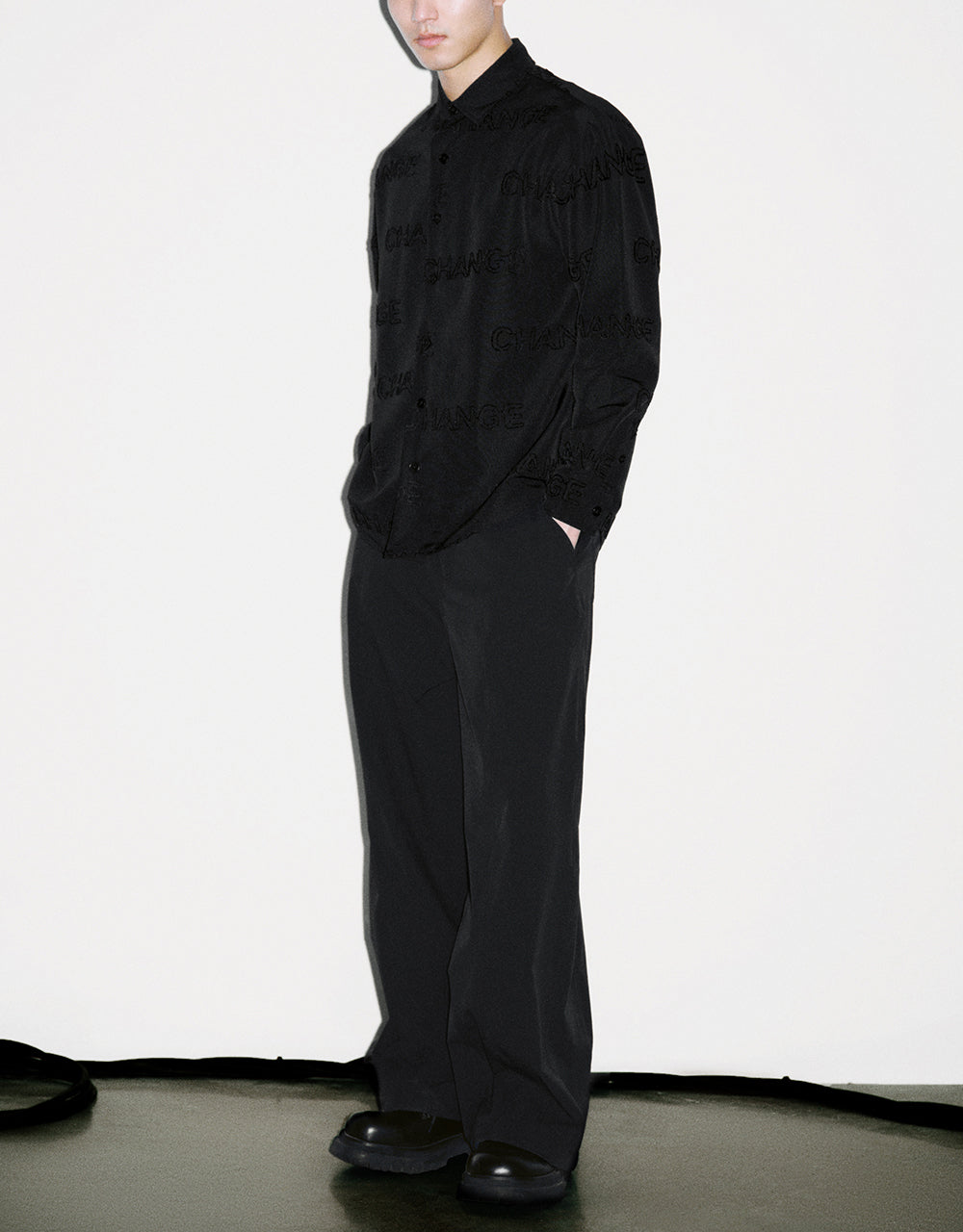 Letter Printed Button Up Oversized Shirt