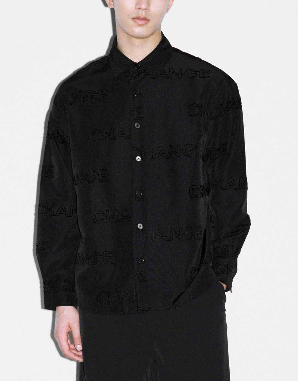Letter Printed Button Up Oversized Shirt