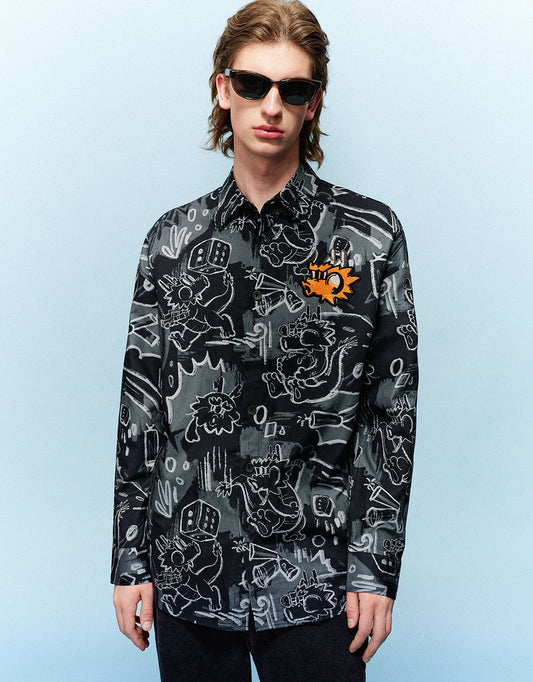 Graffiti Printed Button Up Loose Shirt