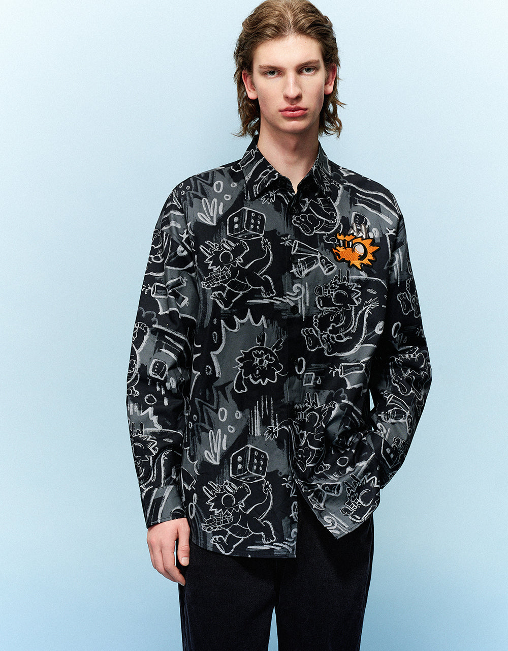 Graffiti Printed Button Up Loose Shirt