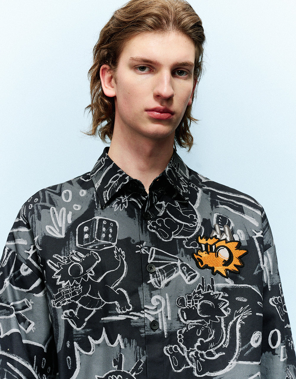 Graffiti Printed Button Up Loose Shirt