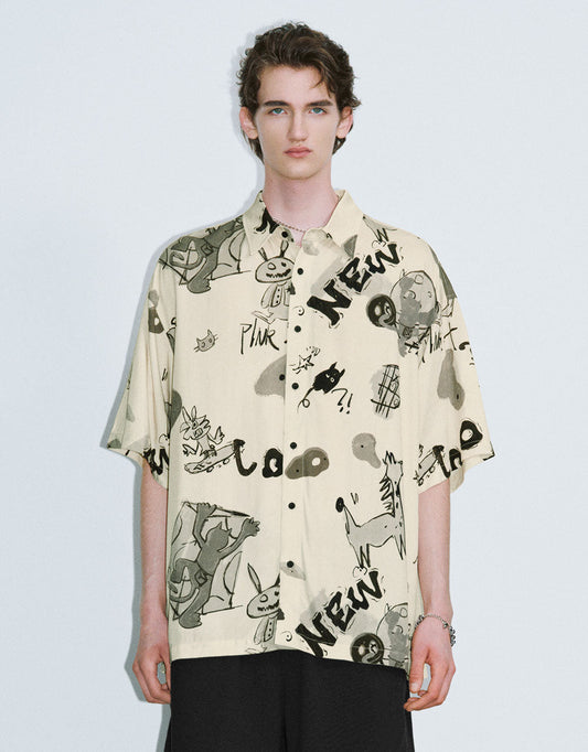 Cartoon Printed Oversized Shirt