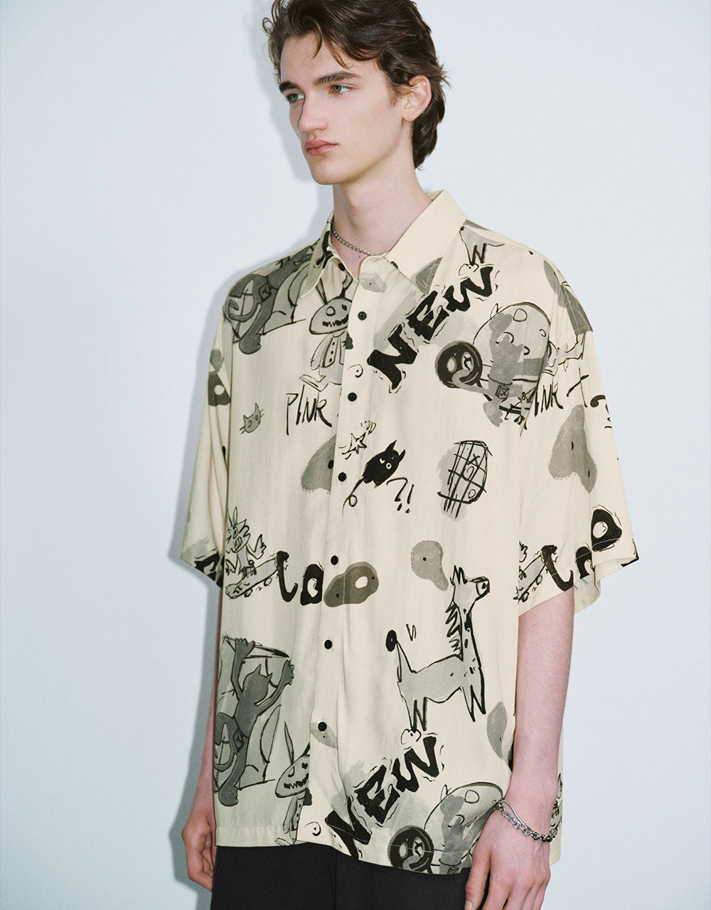 Cartoon Printed Oversized Shirt