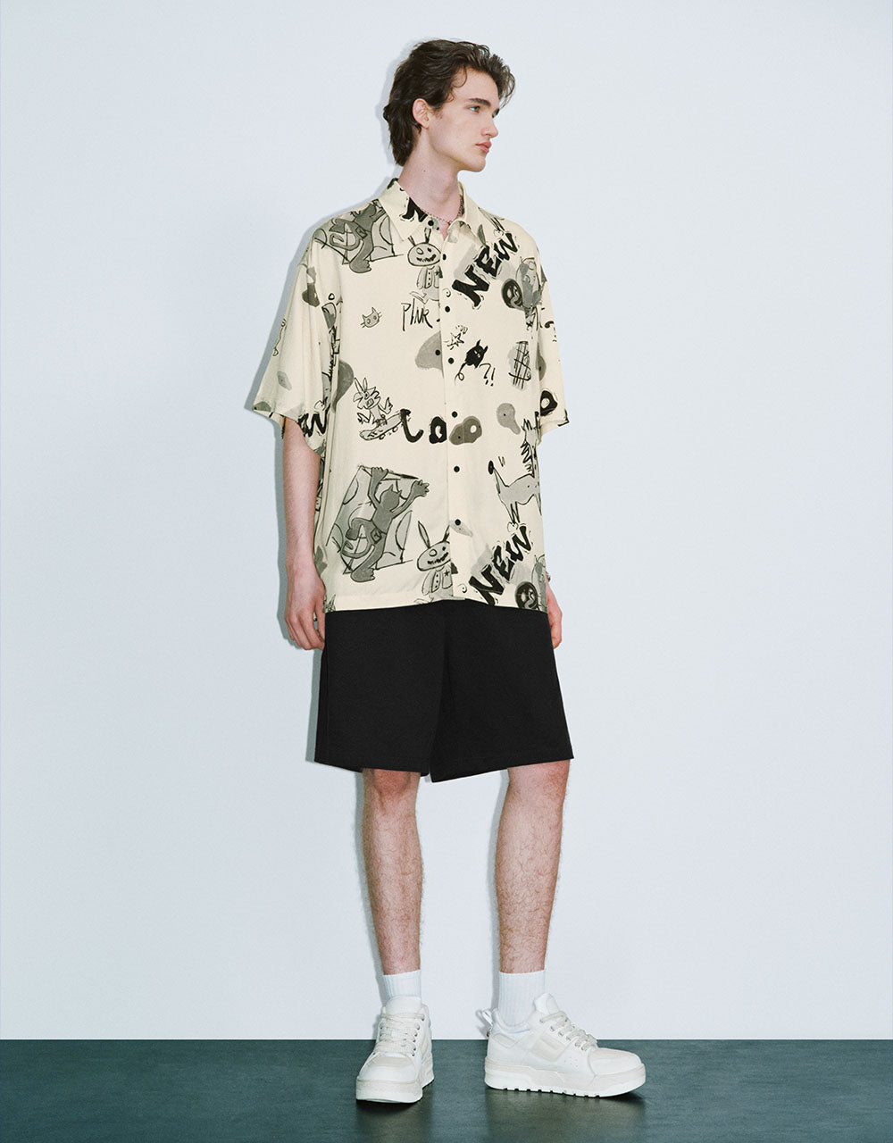 Cartoon Printed Oversized Shirt