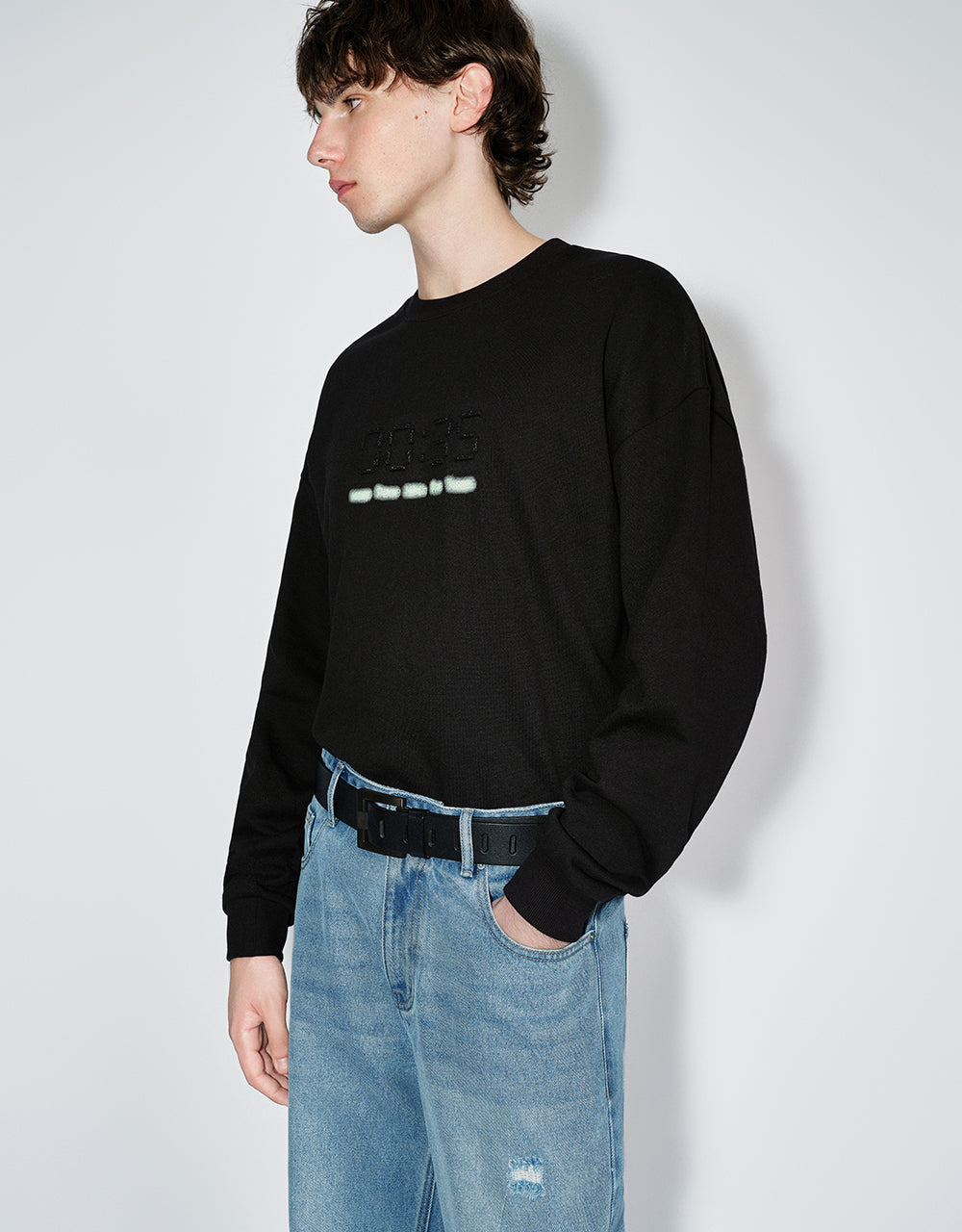 Timer Embossed Crew Neck Sweatshirt