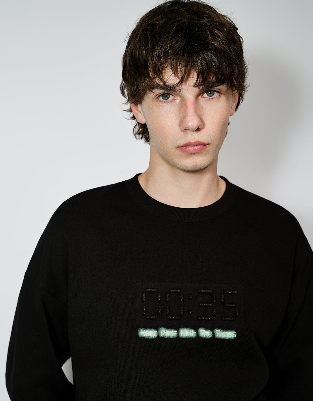 Timer Embossed Crew Neck Sweatshirt