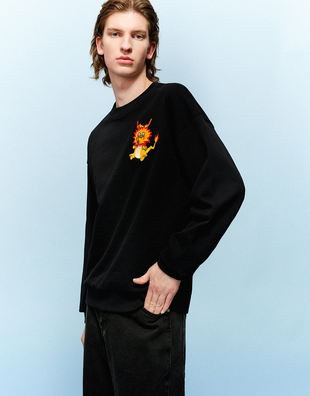 Dragon Embossed Crew Neck Sweatshirt