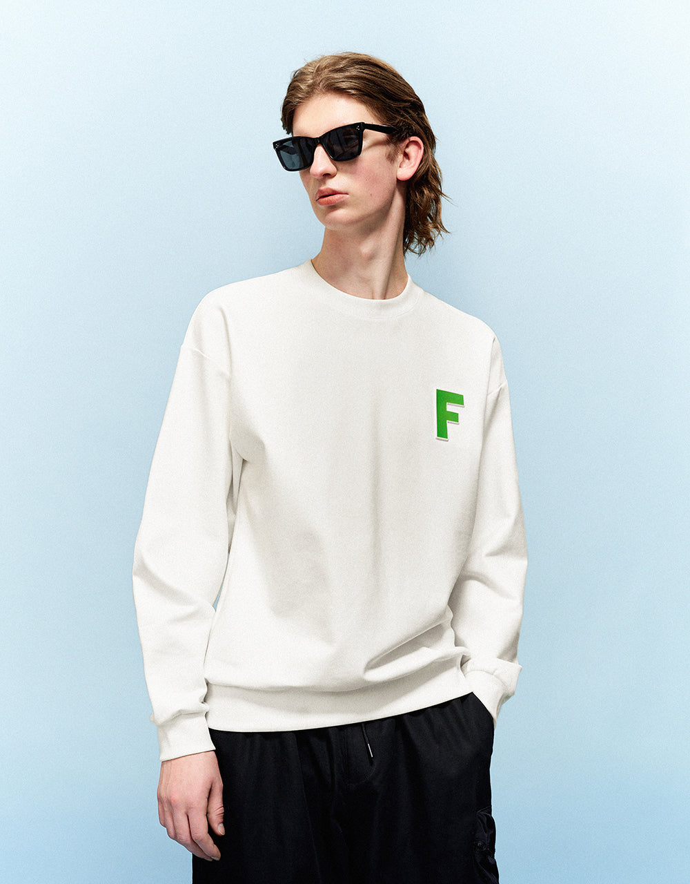Letter Embossed Crew Neck Sweatshirt