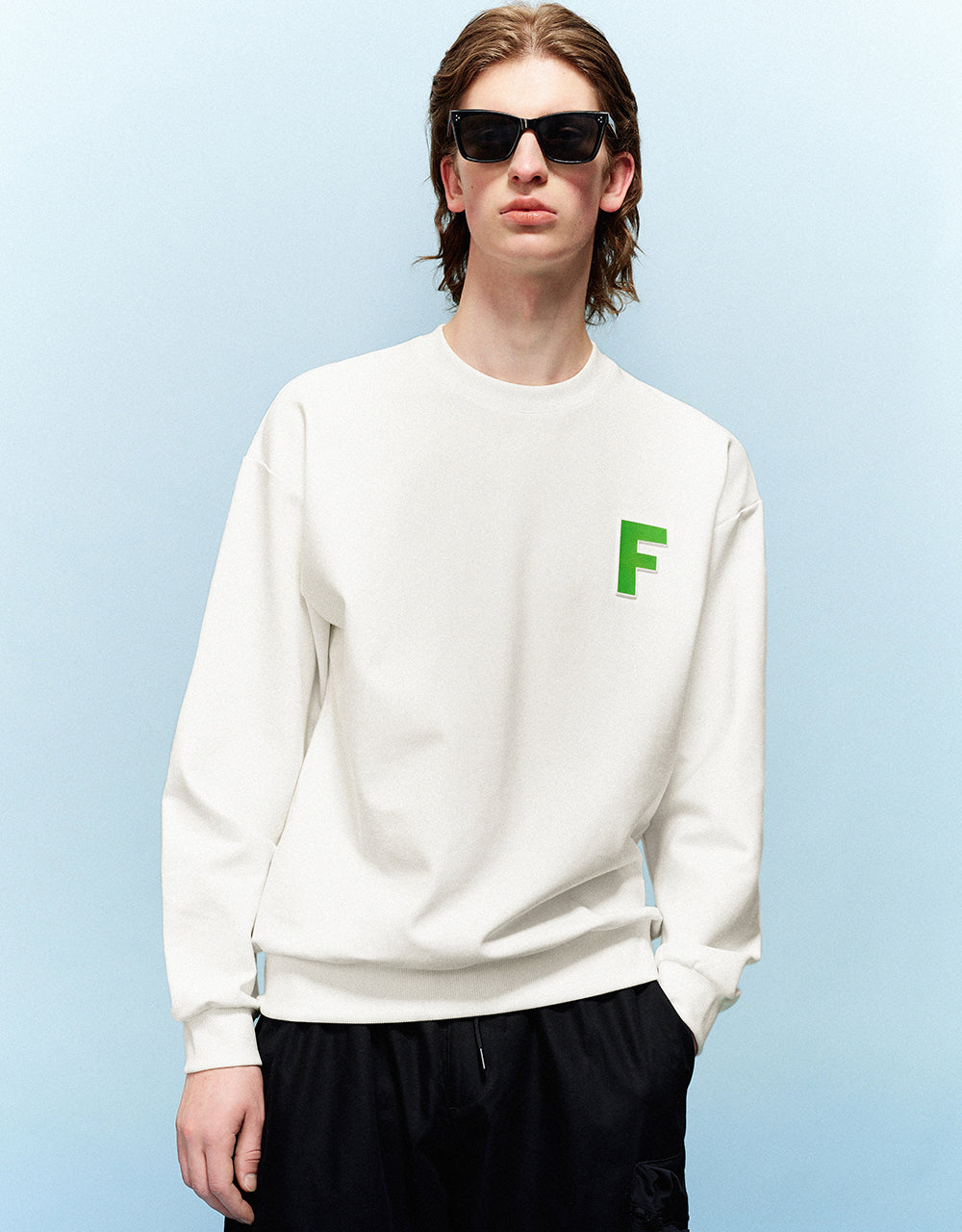 Letter Embossed Crew Neck Sweatshirt