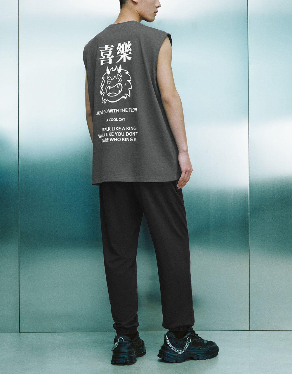 Letter Printed Crew Neck Tank Top