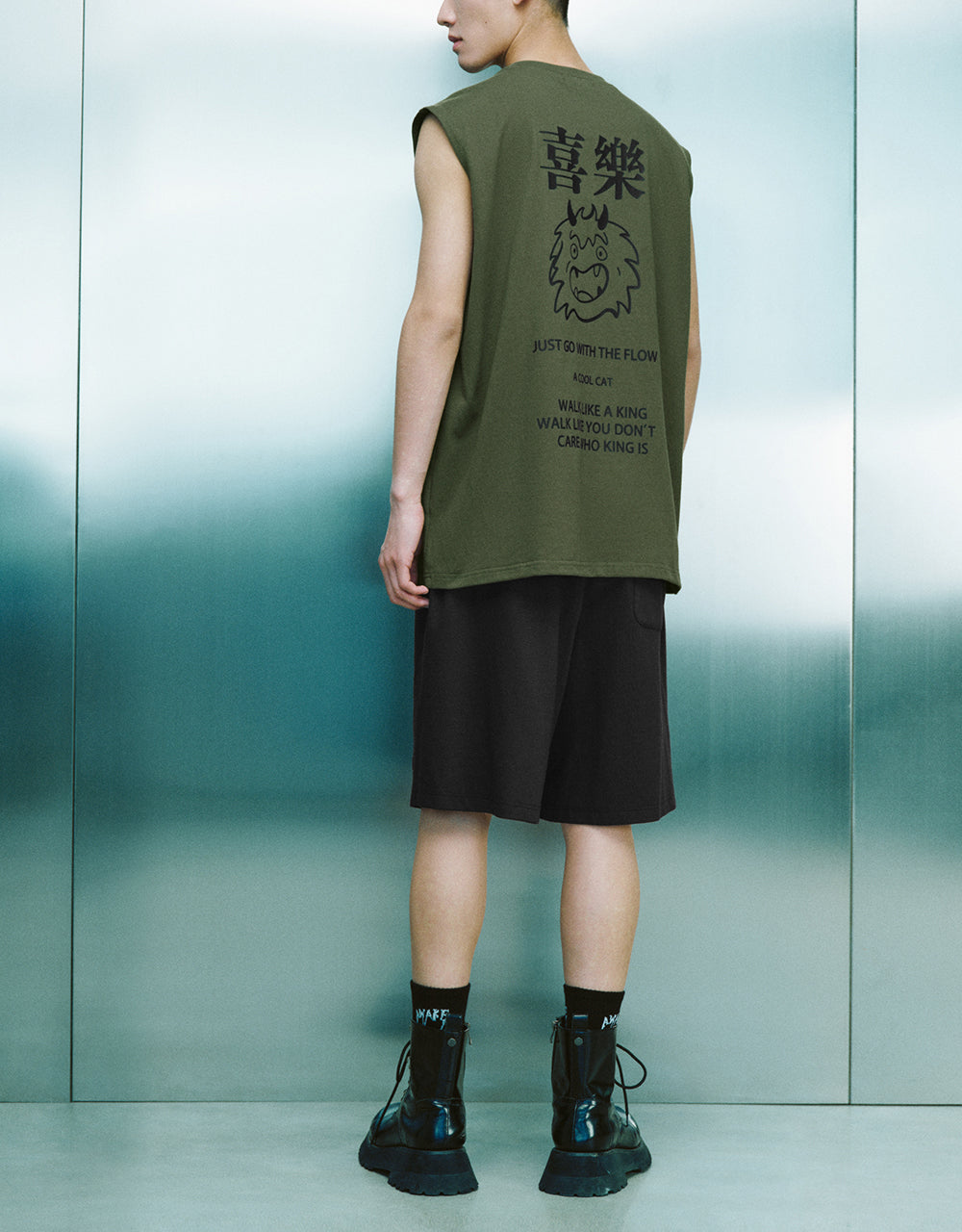 Letter Printed Crew Neck Tank Top