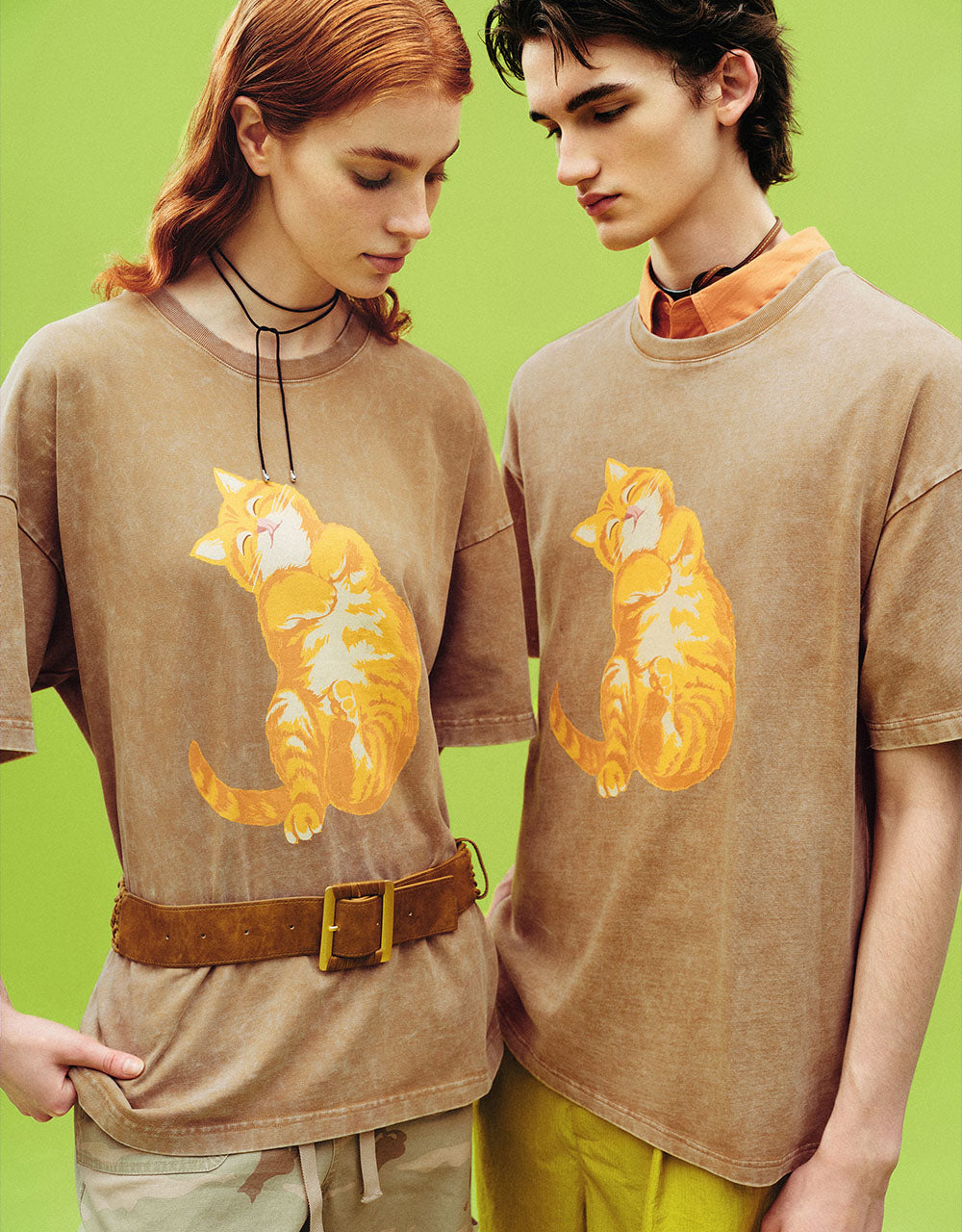 Cat Printed Crew Neck Loose T-Shirt